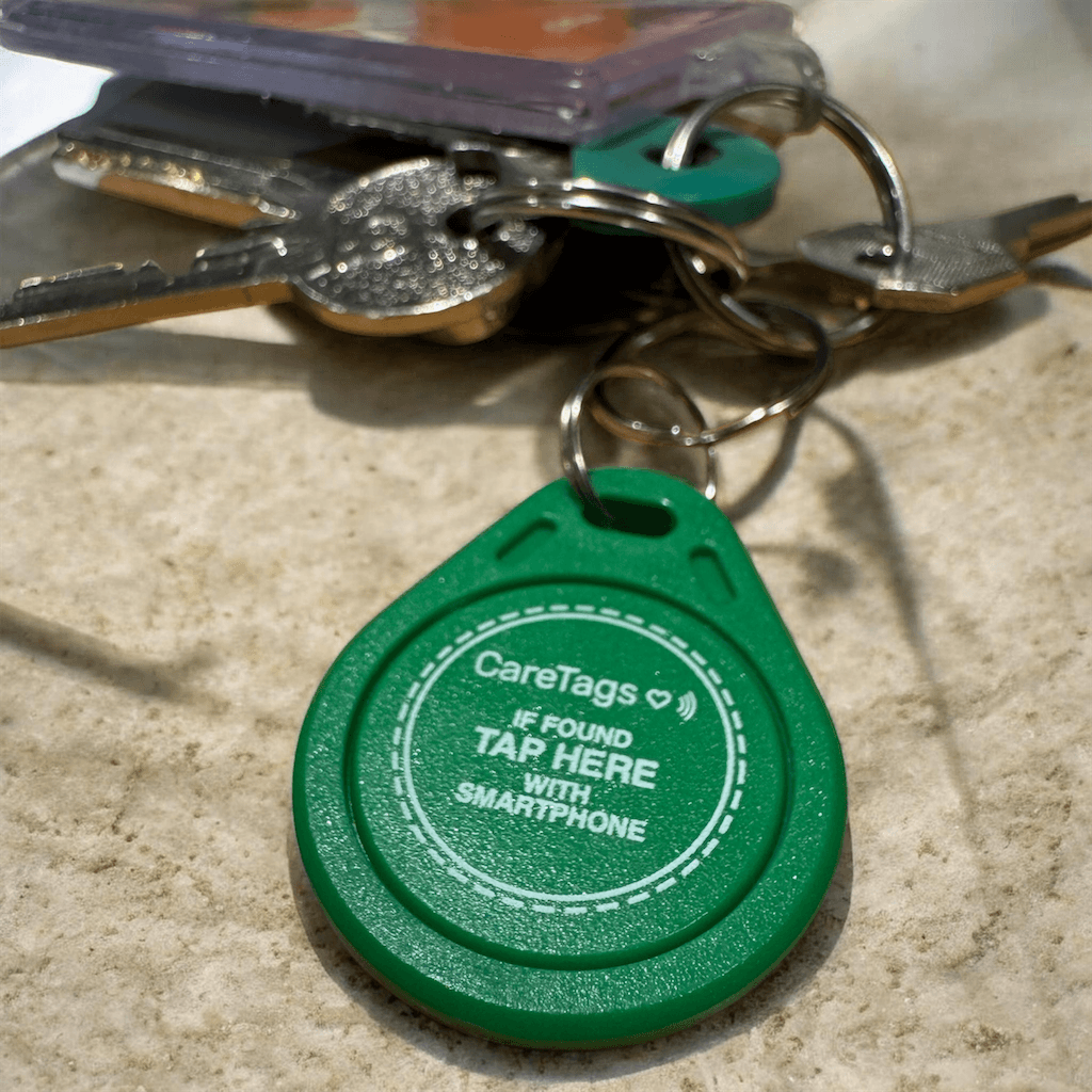CareTags stickers and keyring protecting everyday belongings